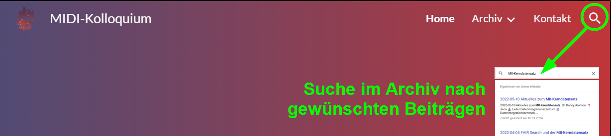 Suchfunktion Archivseite